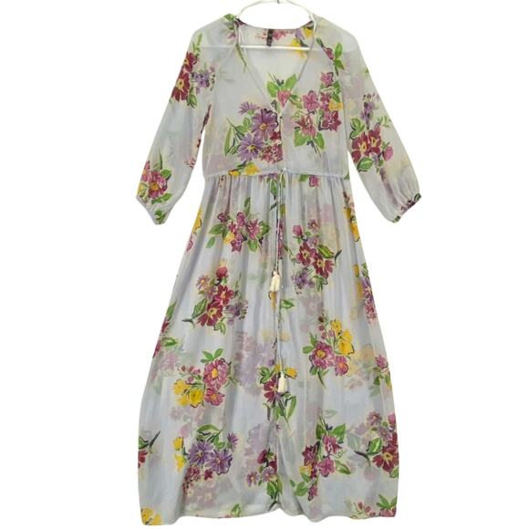 Zara Dresses & Skirts - ZARA TRF Collection Chiffon Dress Floral Print Long Sleeve Button Front Sz XS